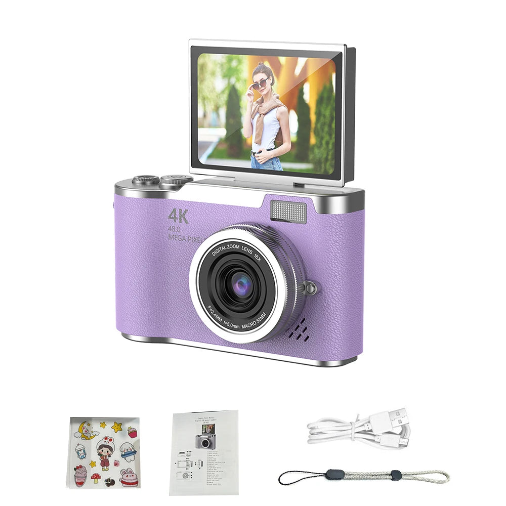 Appareil Photo Numérique 4K CCD 48MP – Écran Rotatif 180°, Zoom 8x, Selfie, Cadeau Étudiant