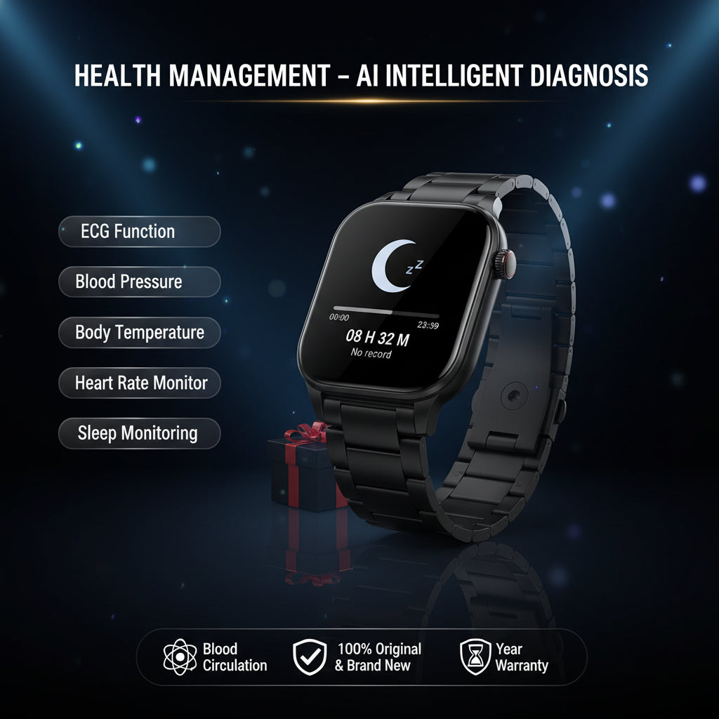 Montre Connectée Santé 2026 – Thérapie Laser 650nm, ECG, Tension, Acide Urique
