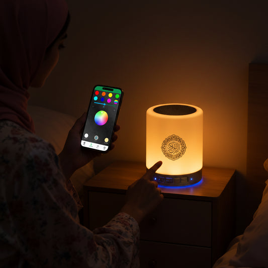 Enceinte Bluetooth Coran Azan – Lampe LED & Haut-Parleur Islamique Sans Fil
