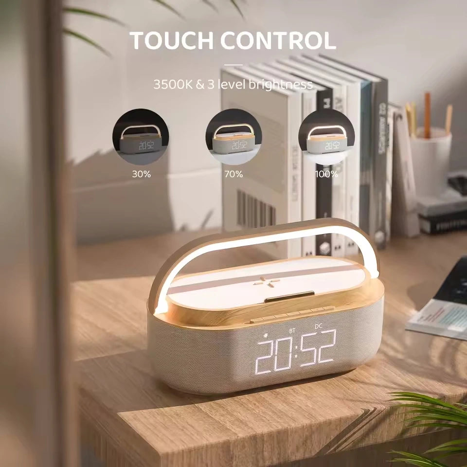 Enceinte Bluetooth AyeBeau — Chargeur Sans Fil, Radio FM, Réveil & Veilleuse