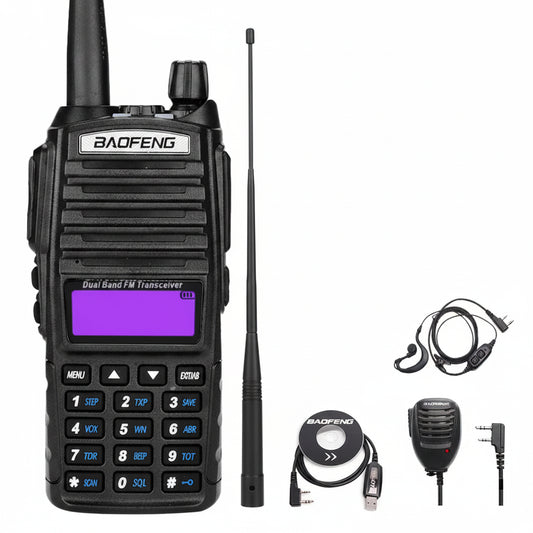 Talkie-Walkie BAOFENG UV-82 — Double Bande VHF/UHF, 5W/8W, Double PTT, Portée 10 km