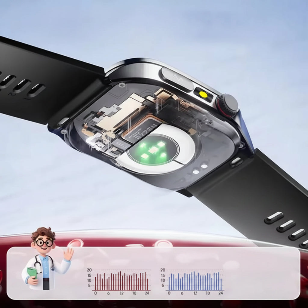 Montre Connectée Santé 2026 – Thérapie Laser 650nm, ECG, Tension, Acide Urique
