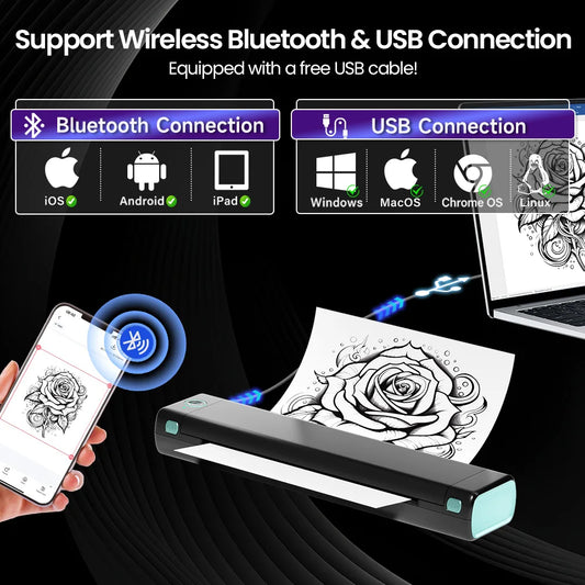 Imprimante à Pochoirs Tatouage Phomemo M08F – Bluetooth A4, 10 Feuilles incluses, Pro & Débutants