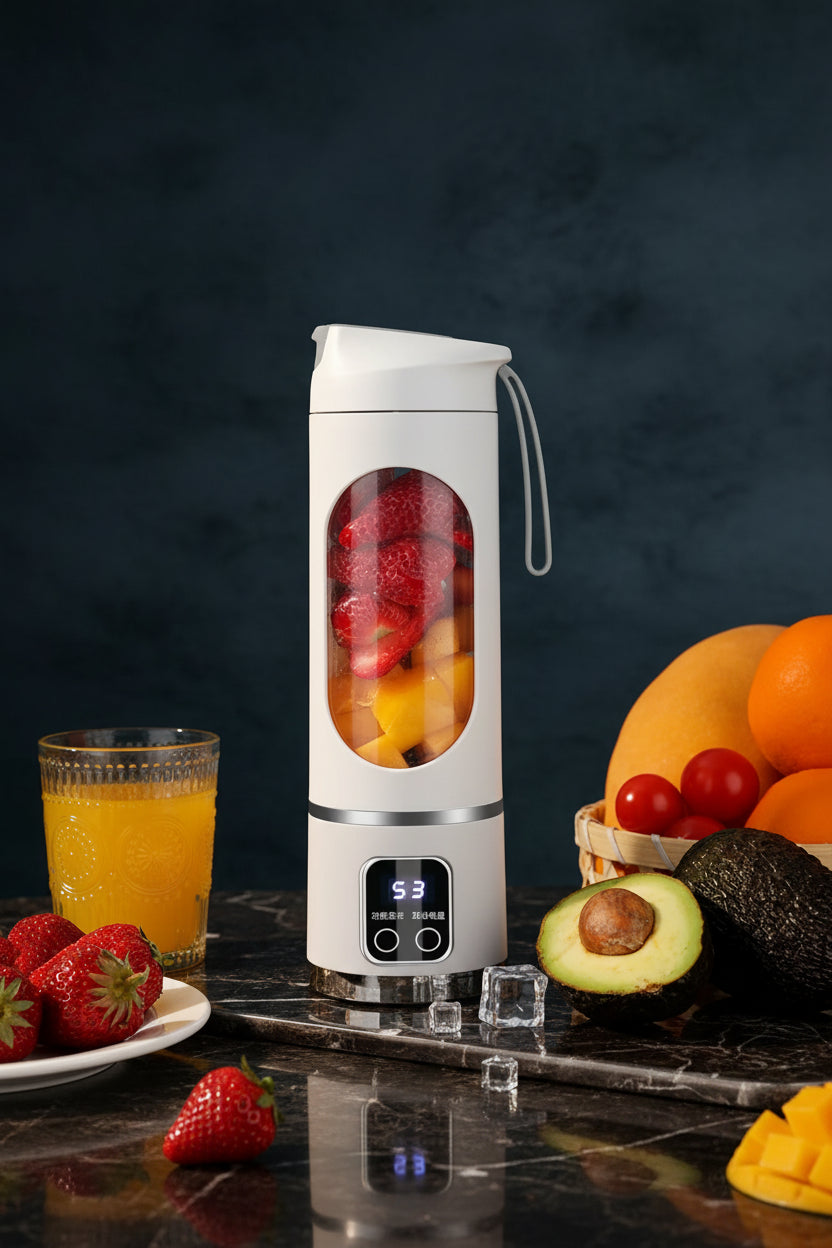 Mini Extracteur de Jus Électrique 450ml – Moteur Puissant 40W, Affichage Digital, Glace Pilée, Rechargeable