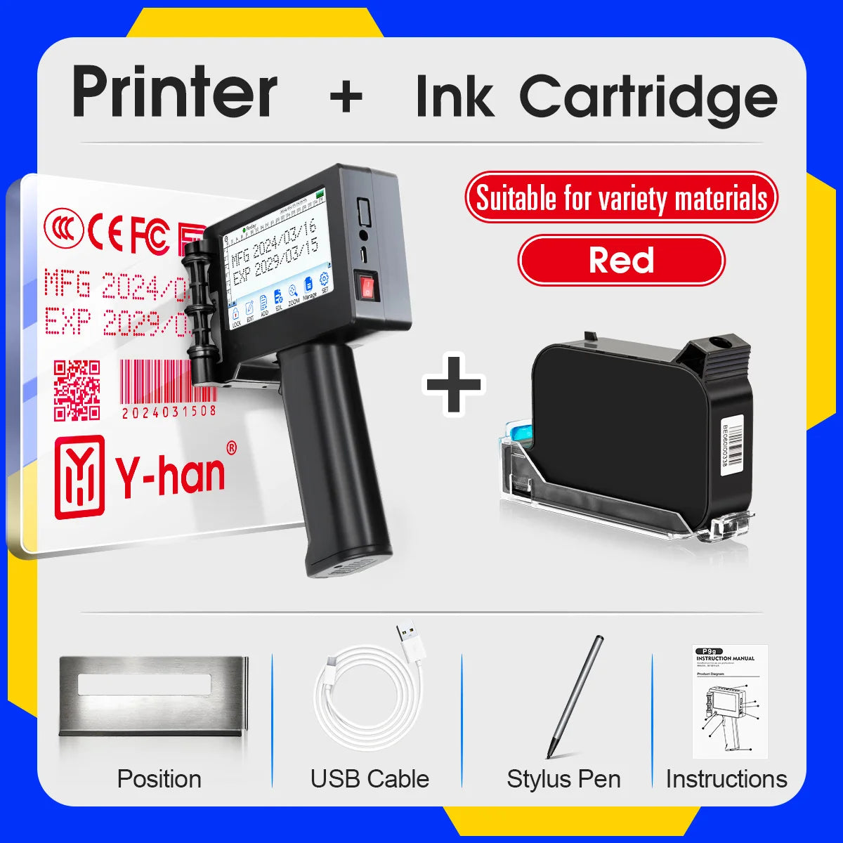 Imprimante Jet d'Encre Portable Y-han – Impression sur Codes-Barres, QR Codes, Dates & Logos