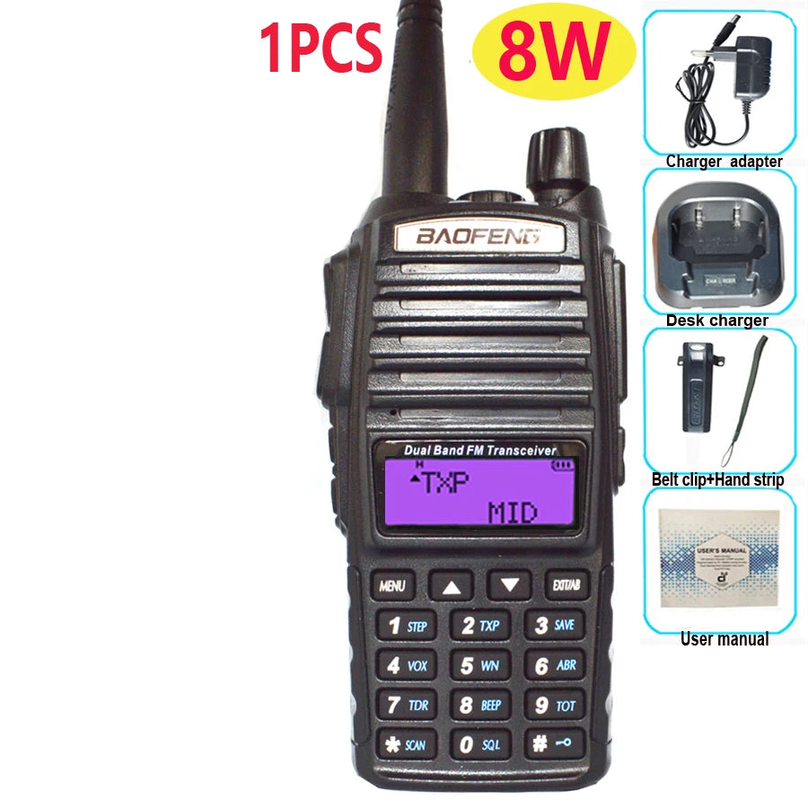Talkie-Walkie BAOFENG UV-82 Plus — Double Bande VHF/UHF, 5W/8W, IP57, 128 Canaux
