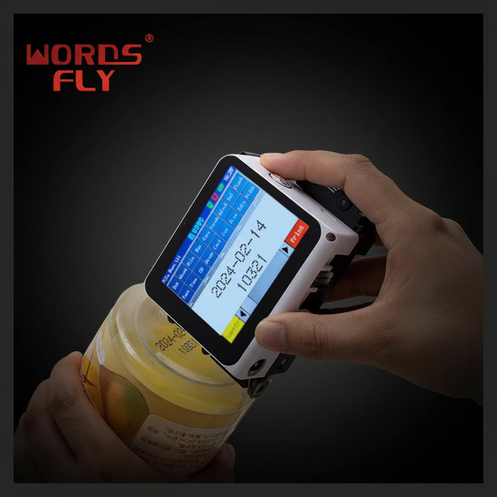 Imprimante Jet d'Encre Portable 12.7mm – QR Code, Texte, Logo, Date | Words Fly 40ppm
