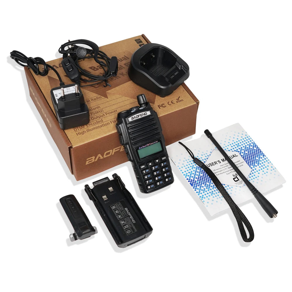 Talkie-Walkie BAOFENG UV-82 8W — Double Bande VHF/UHF, Double PTT, 128 Canaux, Portée 5-10 km