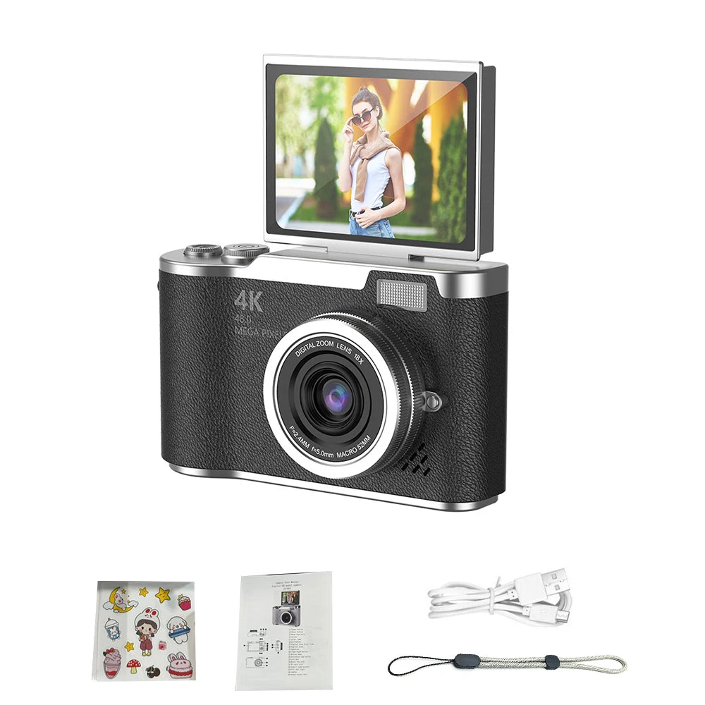 Appareil Photo Numérique 4K CCD 48MP – Écran Rotatif 180°, Zoom 8x, Selfie, Cadeau Étudiant