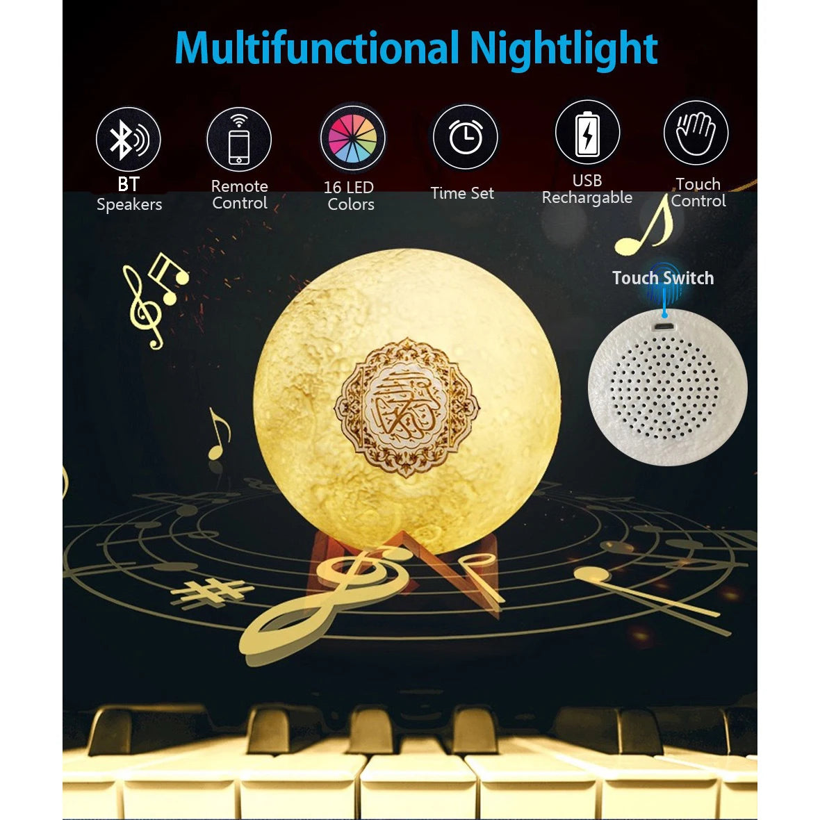 Enceinte Bluetooth Coran – Veilleuse LED, Azan Automatique,