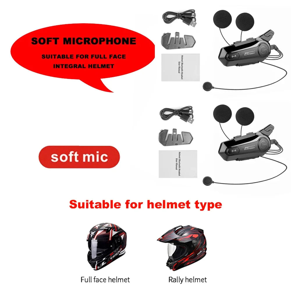 Intercom Moto Bluetooth X1 Plus – Casque Headset 1000M pour 2 Riders, IPX6, Bluetooth 5.0