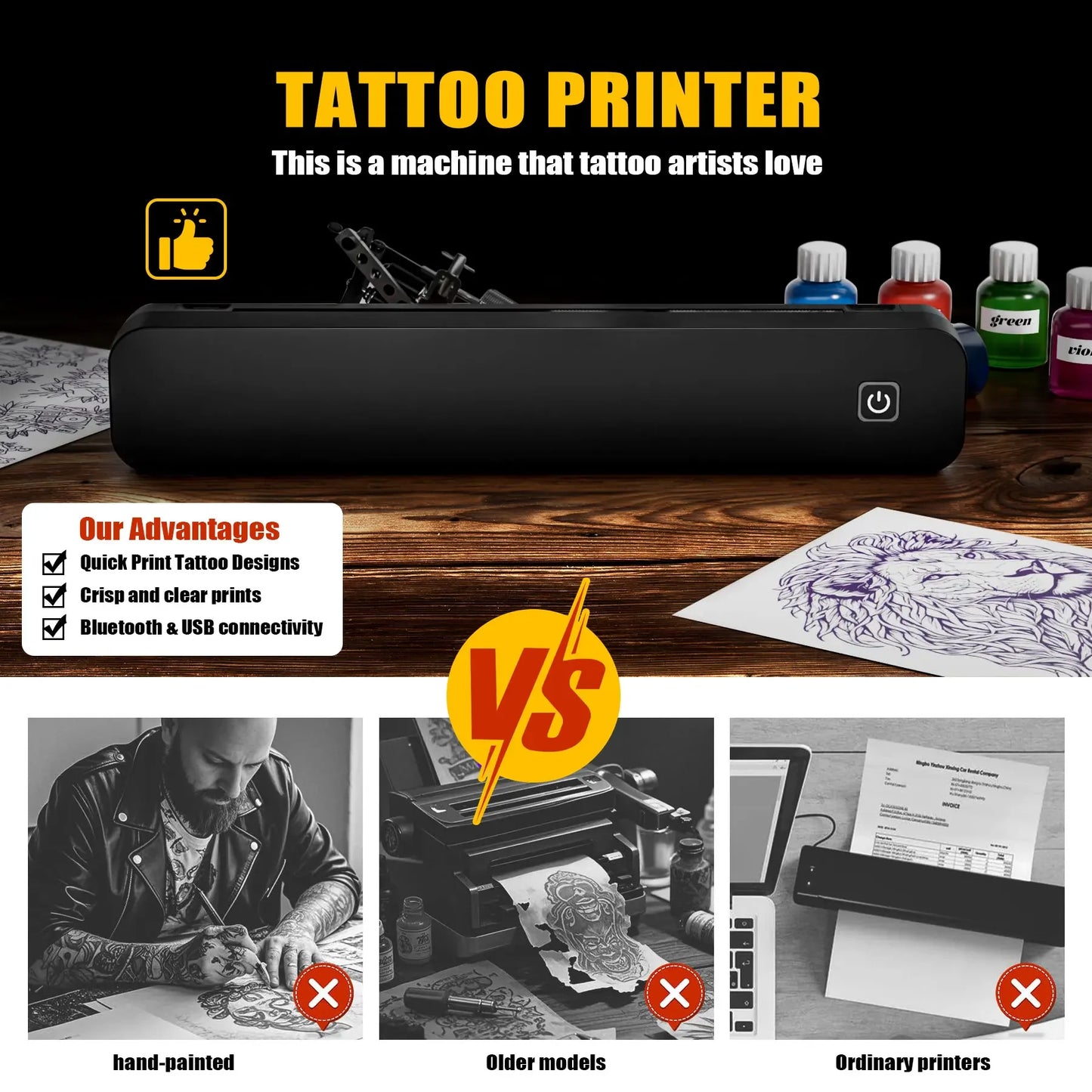 Imprimante Thermique Portable pour Tatouage HZTZ A80S – Bluetooth, 8 pouces, Pochoirs inclus