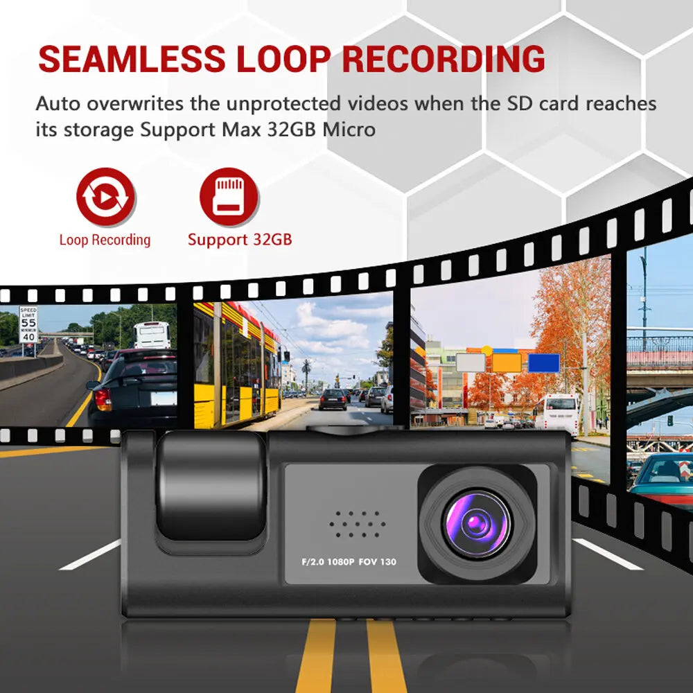 Dashcam 1080P — Vision Nocturne IR, Écran IPS 2", Enregistrement en Boucle