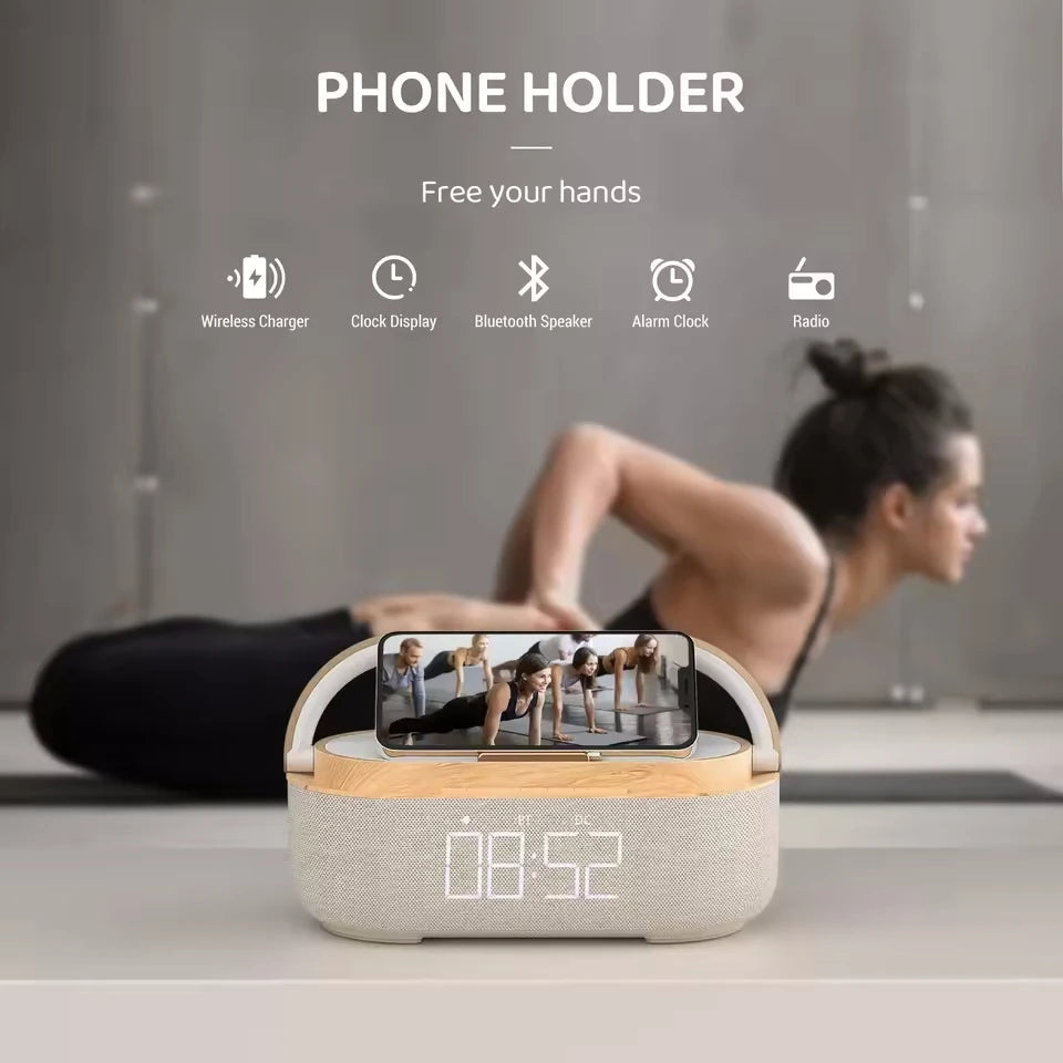 Enceinte Bluetooth AyeBeau — Chargeur Sans Fil, Radio FM, Réveil & Veilleuse