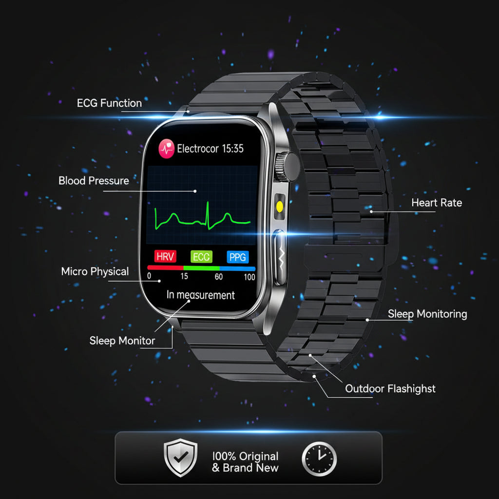 Montre Connectée Santé 2026 – Thérapie Laser 650nm, ECG, Tension, Acide Urique