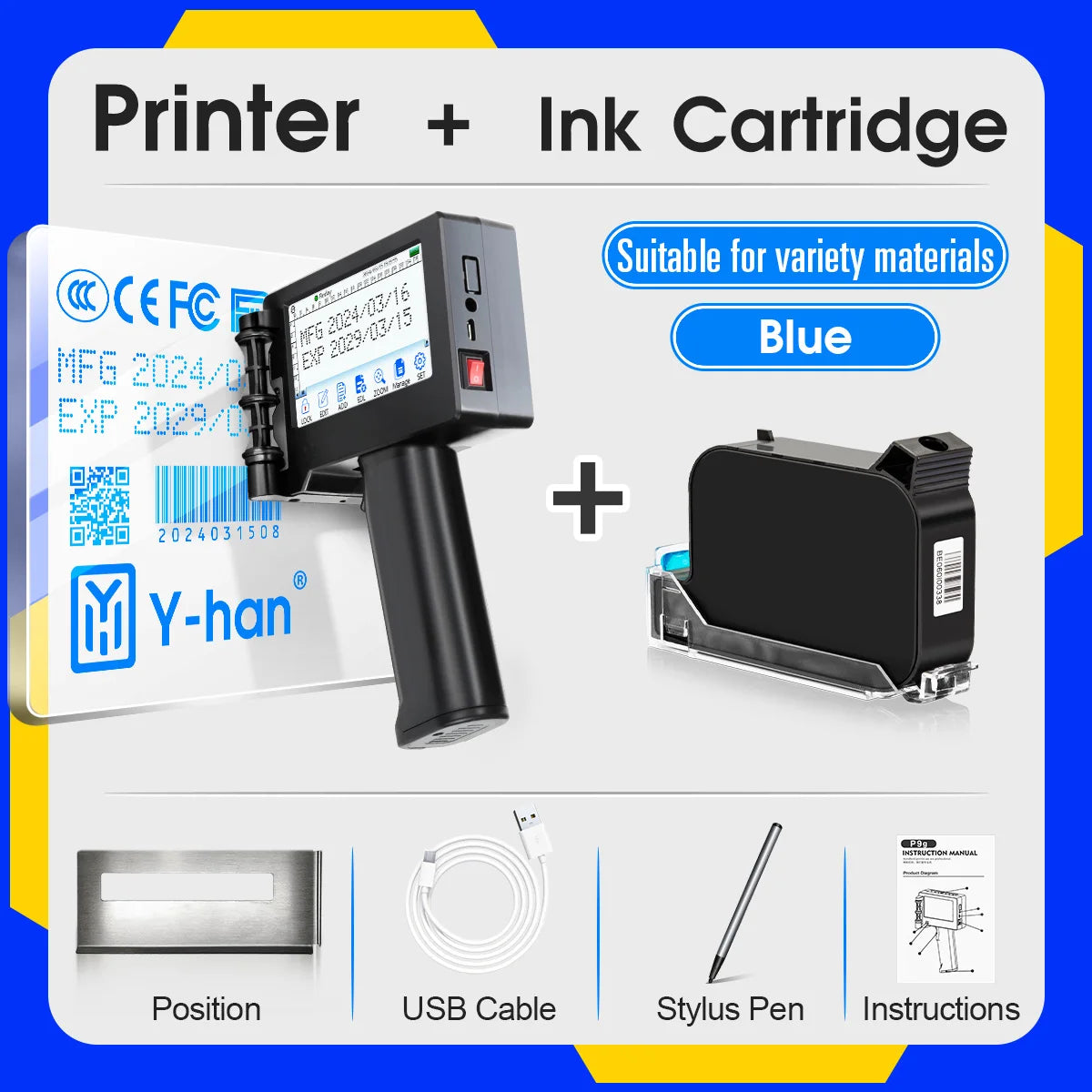 Imprimante Jet d'Encre Portable Y-han – Impression sur Codes-Barres, QR Codes, Dates & Logos