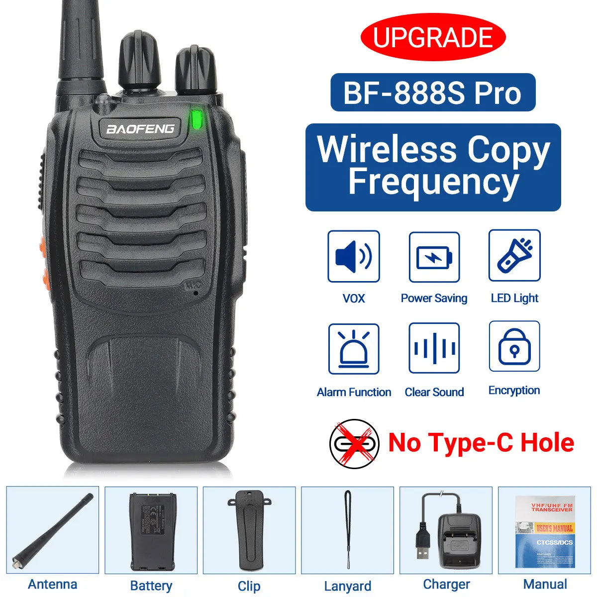 Talkie-Walkie BAOFENG BF-88E Pro — Radio UHF Longue Portée, Copie Sans Fil, VOX