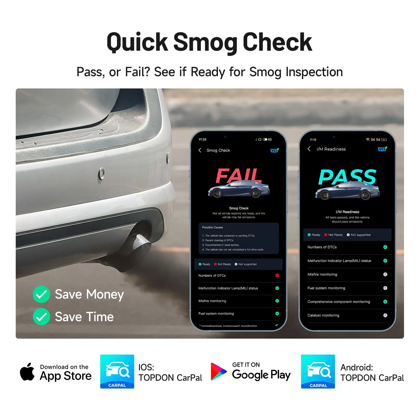 Scanner OBD2 TOPDON CarPal – Diagnostic Complet, 6 Réinitialisations, Test Batterie & Contrôle Anti-Pollution