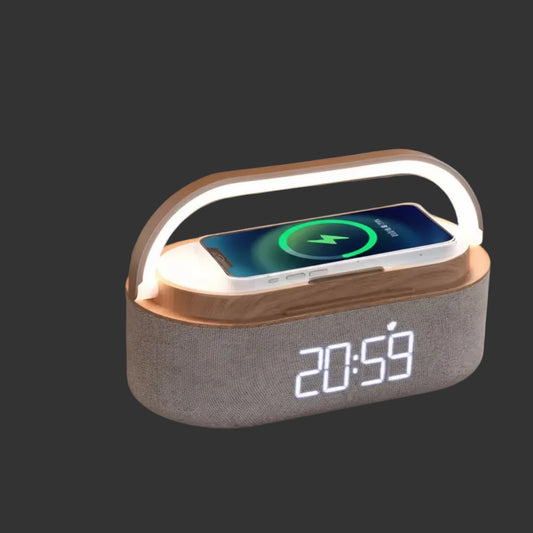 Enceinte Bluetooth AyeBeau — Chargeur Sans Fil, Radio FM, Réveil & Veilleuse