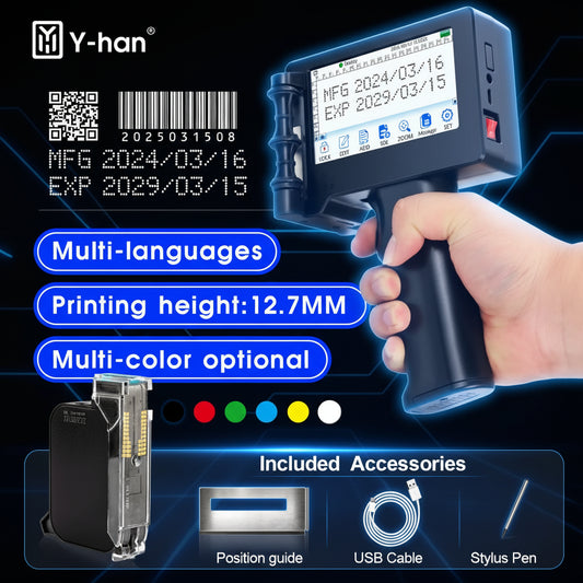 Imprimante Jet d'Encre Portable Y-han – Impression sur Codes-Barres, QR Codes, Dates & Logos